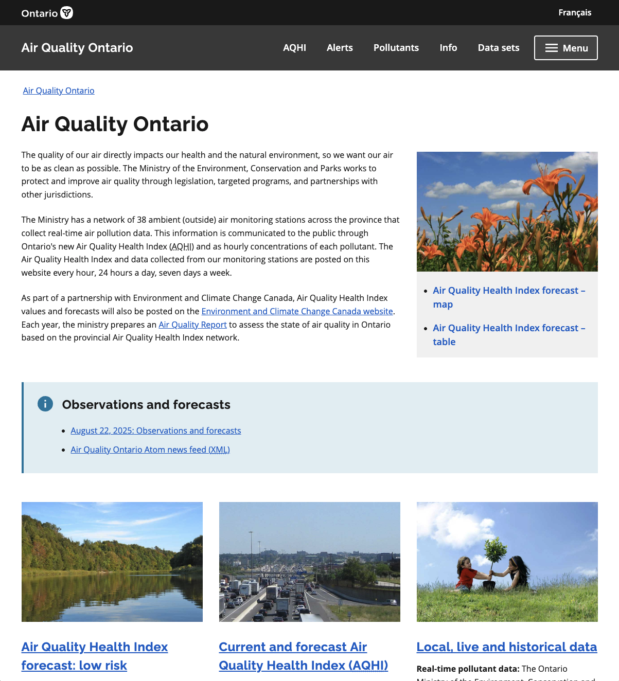 Air Quality Ontario website thumbnail image