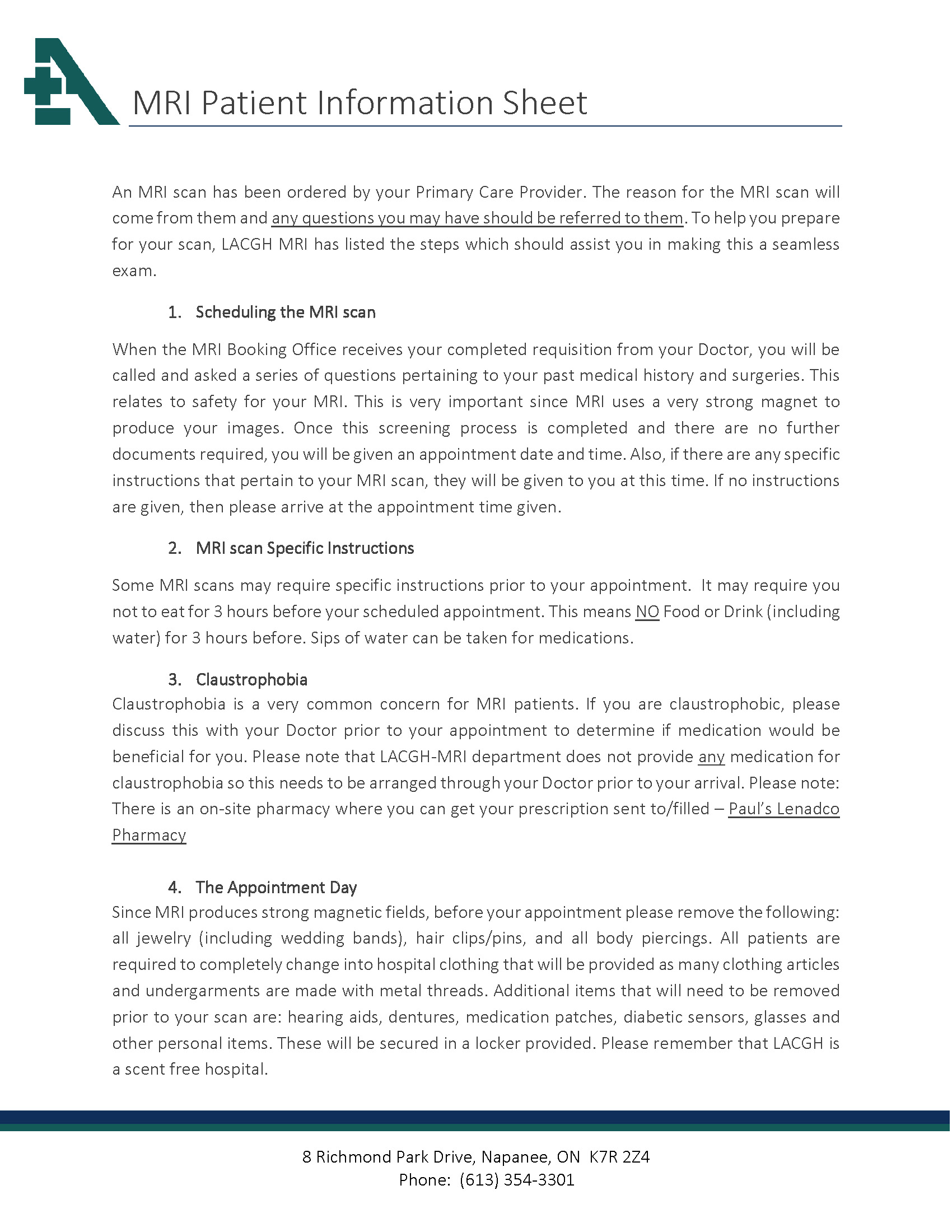 MRI Patient Information Sheet