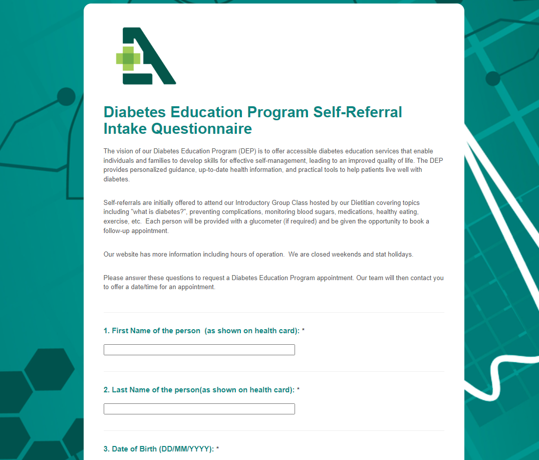 Diabetes Education Program Self-Referral Intake Questionnaire