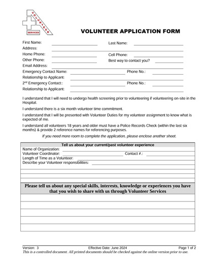 Volunteer Application form thumbnail image
