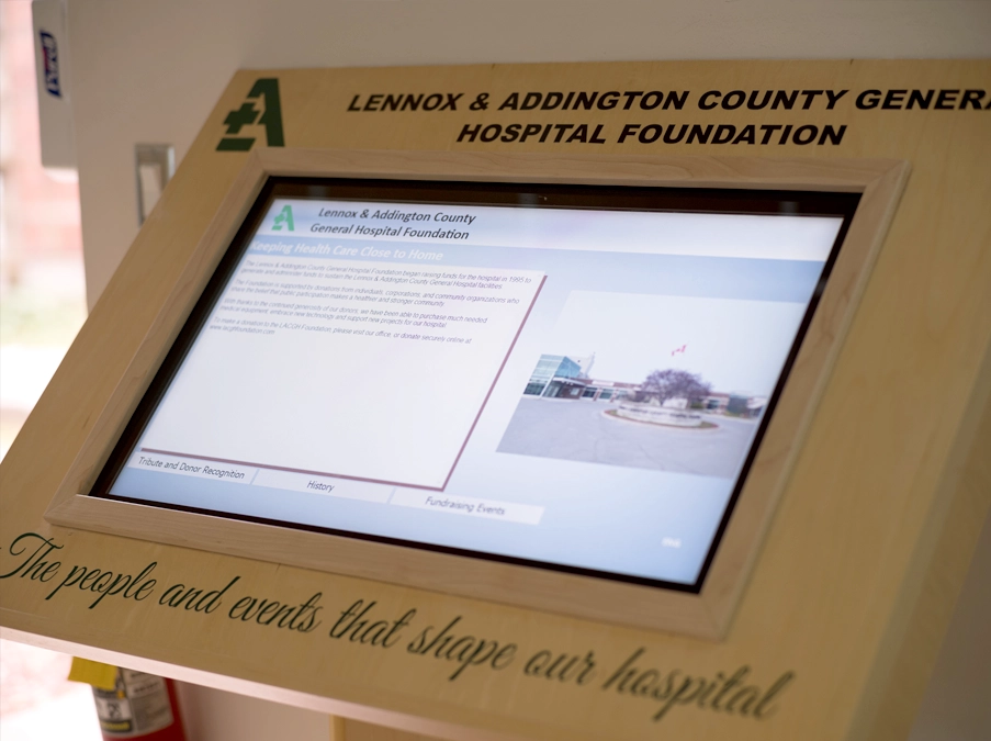 Interactive Lennox and Addington County General Hospital Foundation information kiosk.