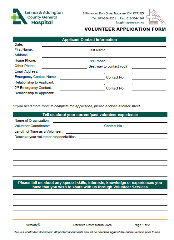 volunteer application form
