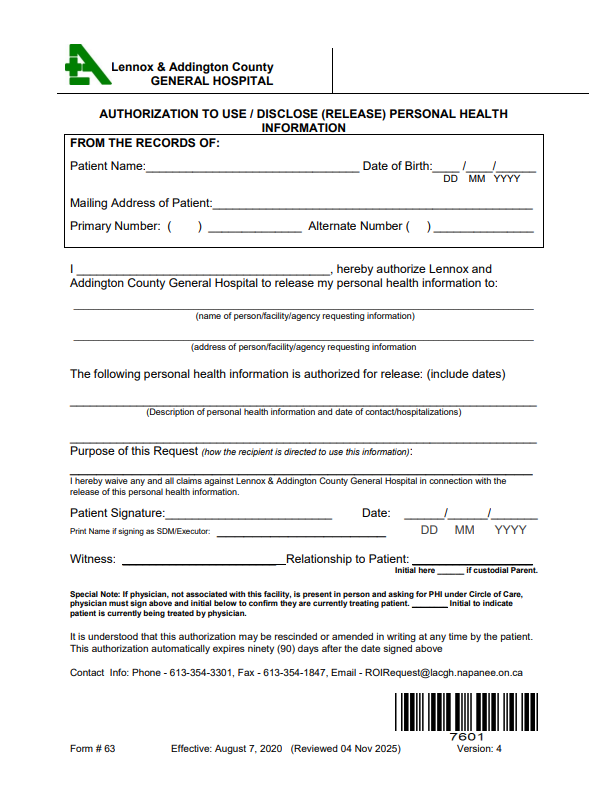 AUTHORIZATION TO USE / DISCLOSE (RELEASE) PERSONAL HEALTH INFORMATION